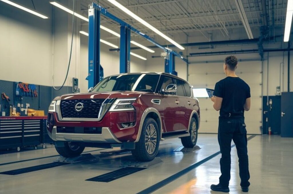 Nissan Certified Collision Repair suv in bodyshop