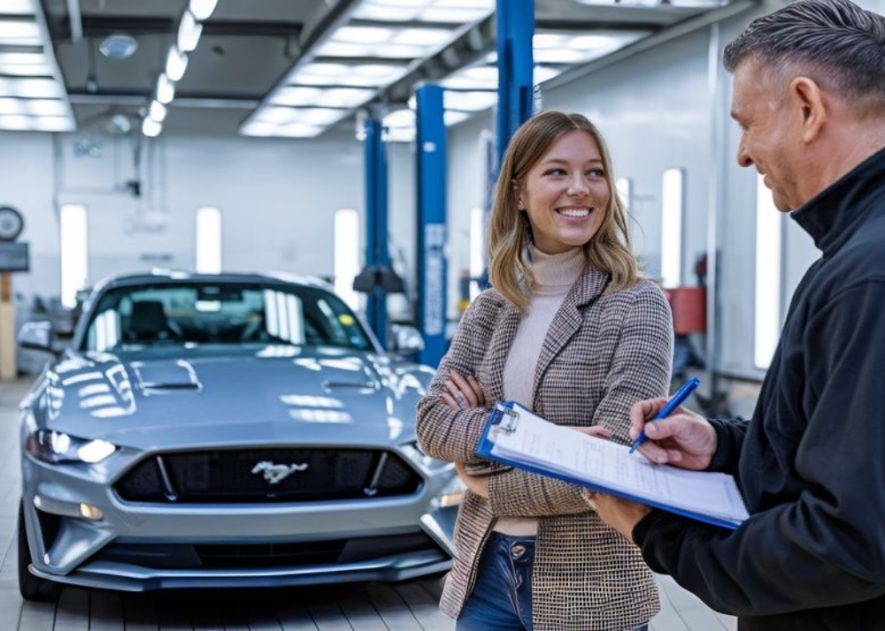 Arlington Certified Collision Repair staff with customer